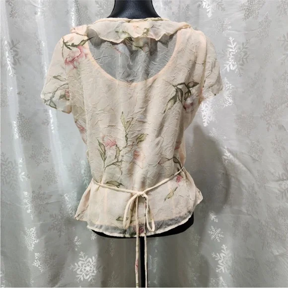 VTG Farouche by Lori Weidner Pastel Peach Floral Button-down Blouse (10) - Picture 3 of 8
